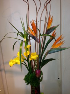 Birds Of Paradise And Mini Calla Lilies Contemporary Vase In Birds Of Paradise And Mini Calla Lilies