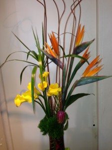 Birds of Paradise and Mini Calla Lilies Contemporary Vase
