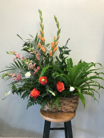 Birds Nest Fern with Floral Funeral Basket