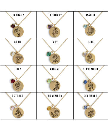 Birth Stone & Birth Flower Pendant Necklace  in Owensboro, KY | Ivy Trellis Floral Birth Stone & Birth Flower Pendant Necklace  in Owensboro, KY | Ivy Trellis Floral