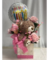 Birthday Bear Bundle Pink Silk Flowers