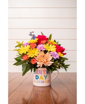 Birthday Blessings Mug Fresh Arrangement