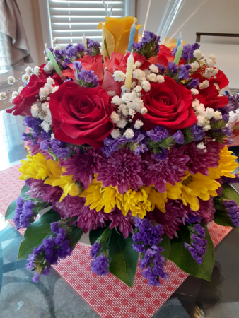 birthday cake birthday cake or celebrating with flowers