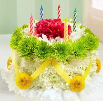 Birthday Cake  Bright color flowers 