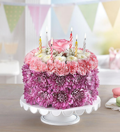 Birthday Flower Cake - Purple & Pink
