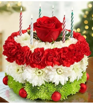 Birthday Flower Cake® for The Holidays Arrangement in Croton On Hudson, NY | Cooke's Little Shoppe Of Flowers Birthday Flower Cake® for The Holidays Arrangement in Croton On Hudson, NY | Cooke's Little Shoppe Of Flowers