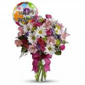 Birthday Flowers And Balloons Arrangement