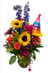 Birthday Hat Arrangement  Vase of Flowers