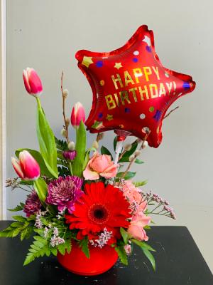 Birthday Mug with balloon Flower Arrangement
