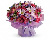 Birthday Present pink and purple assorted flowers and boxes