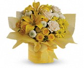 Birthday Present yellow and creme assorted flowers and boxes