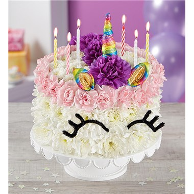 Birthday Wishes Flower Cake Unicorn Floral Arrangement