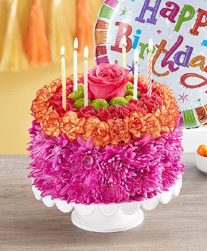 Birthday Wishes Flower Cake Vibrant 