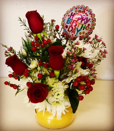 Birthday Floral and Candle Duo Jar Candle with Mix Floral on Top.