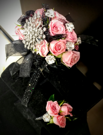Black and Pink Bling Wrislet Corsage Corsage only