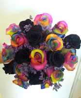 Black and rainbow rose bouquet 