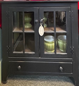 Black Glass Curio (2 doors & bottom drawer) 