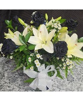 Black Night Flower Arrangement Black Roses, White Lilies