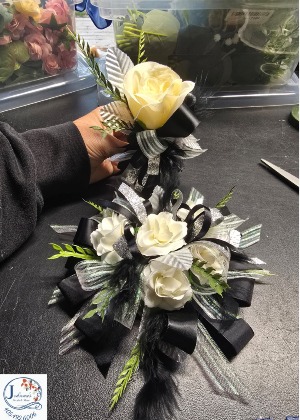 Black & Silverton Wrist Corsage & Boutonniere Silk Ensemble Set