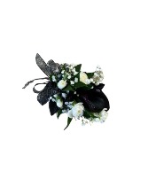 Black Sparkling Ribbon White Rose Corsage Corsage