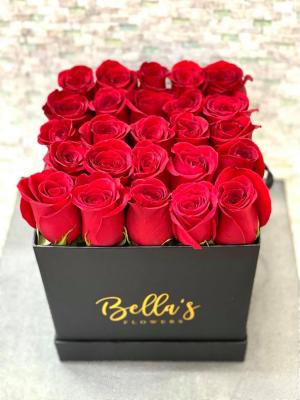 Red Roses In Black Hat Box 25 Fresh Roses