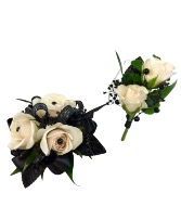 Simply Black and White Prom Corsage and Boutonniere