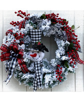 Black & White Snowman Wreath Wreath Powell Florist Exclusive