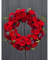 Blazing Red Open Wreath Funeral Flowers