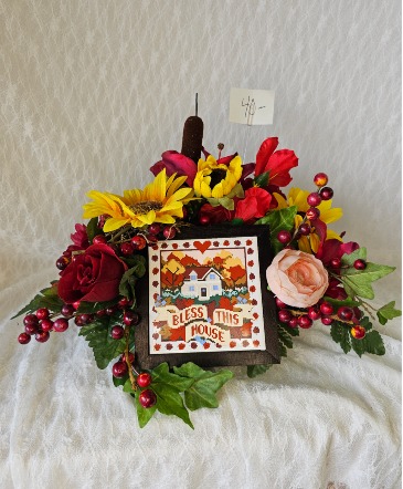 Bless This Home Plaque w Pink Peony Basket  in Fort Wayne, IN | MORING'S FLOWERS & GIFTS, INC.