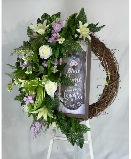 Bless Your Home Wreath Grapevine Wreath with Plaque and Permanent Botanicals