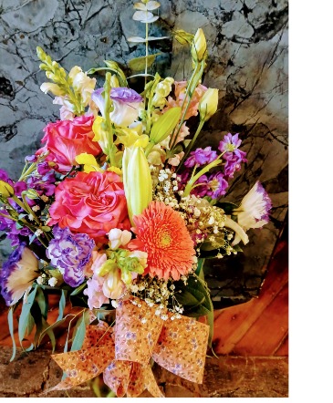 BLISSFUL BIRTHDAY by ROSE PETALS FLORIST  glass vase all sides in Little Falls, NY | Rose Petals Florist