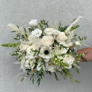 Blissful Whites with Pampas Grass Hand Tied Bridal Bouquet