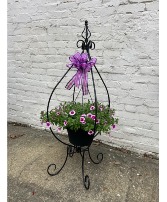 Blooming Basket in Stand Blooming Plant