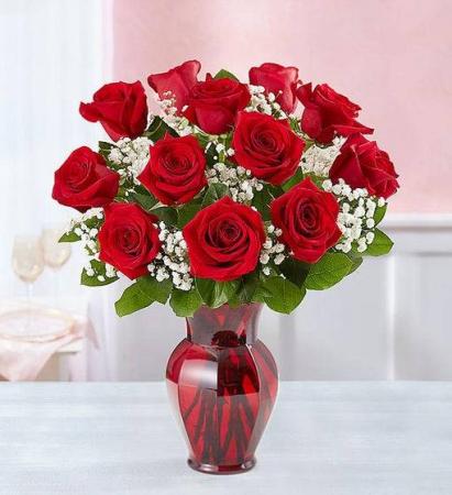 Blooming Love 12 red rose, red vase Vase Arrangement