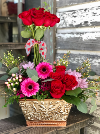 Blooming Love Topiary Arrangement with dozen red roses