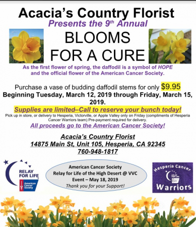 Blooms For A Cure 2019 March 12th-15th * Reserve yours soon