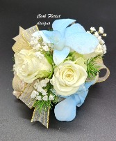 Blue and Gold Orchid  Wrist Corsage 
