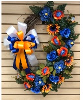 Blue and Orange Grapevine Wreath