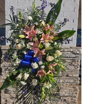 Blue and Pink Standing Spray  sympathy 