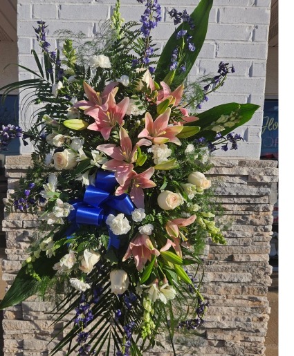Blue and Pink Standing Spray sympathy