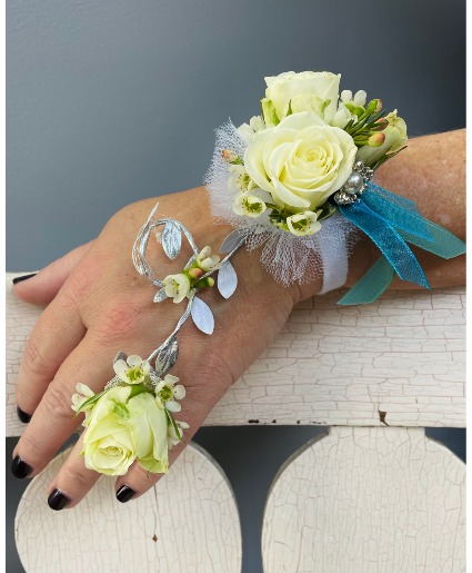 Blue and Silver Ring to Wrist Corsage 