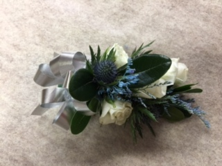 Blue and Silver Wrist Corsage