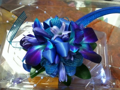 Blue and Teal mix wrist corsage