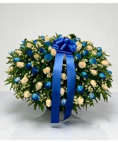 Blue and white Casket Spray