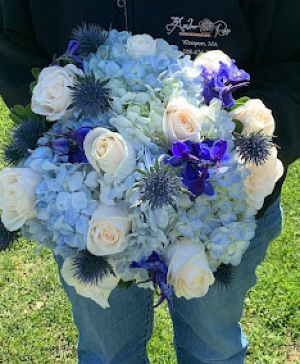 Blue and White Bouquet Classic round Bridal Bouquet
