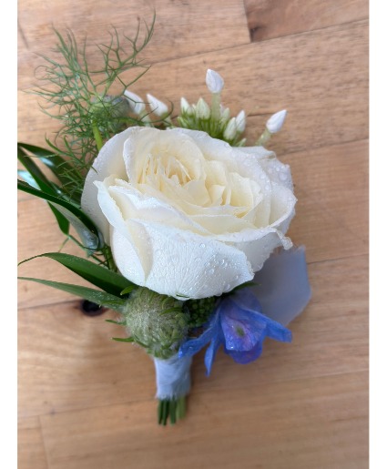 Blue and White Boutonniere