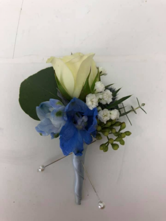 Blue and White Boutonniere