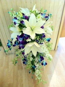 Blue and White Cascading Bridal Bouquet  Cascading Bridal Bouquet