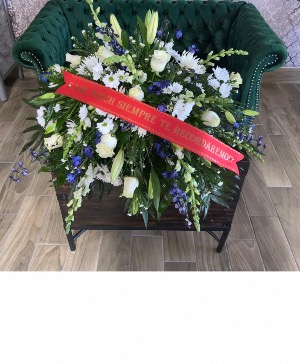 Blue and white casket  