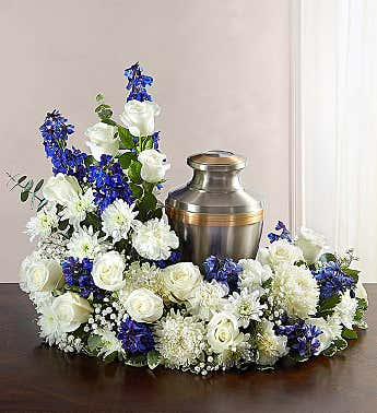 Blue and White Cremation Wreath  